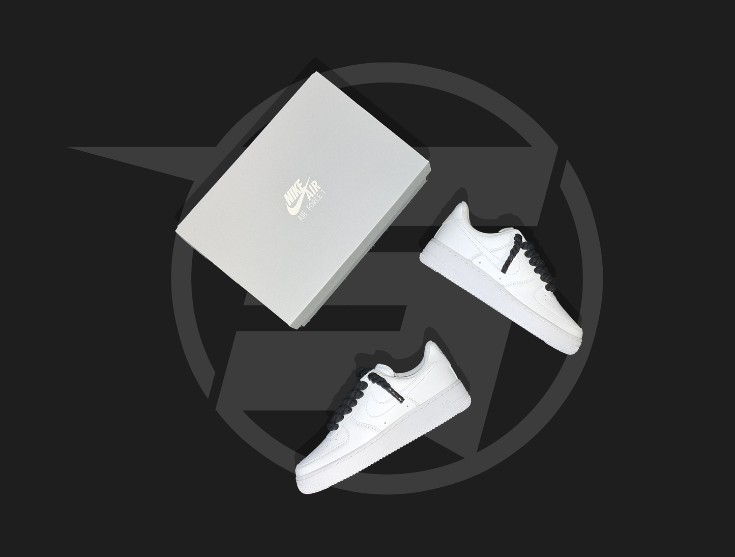 Nike Air Force 1 low White (čierne rope šnúrky)