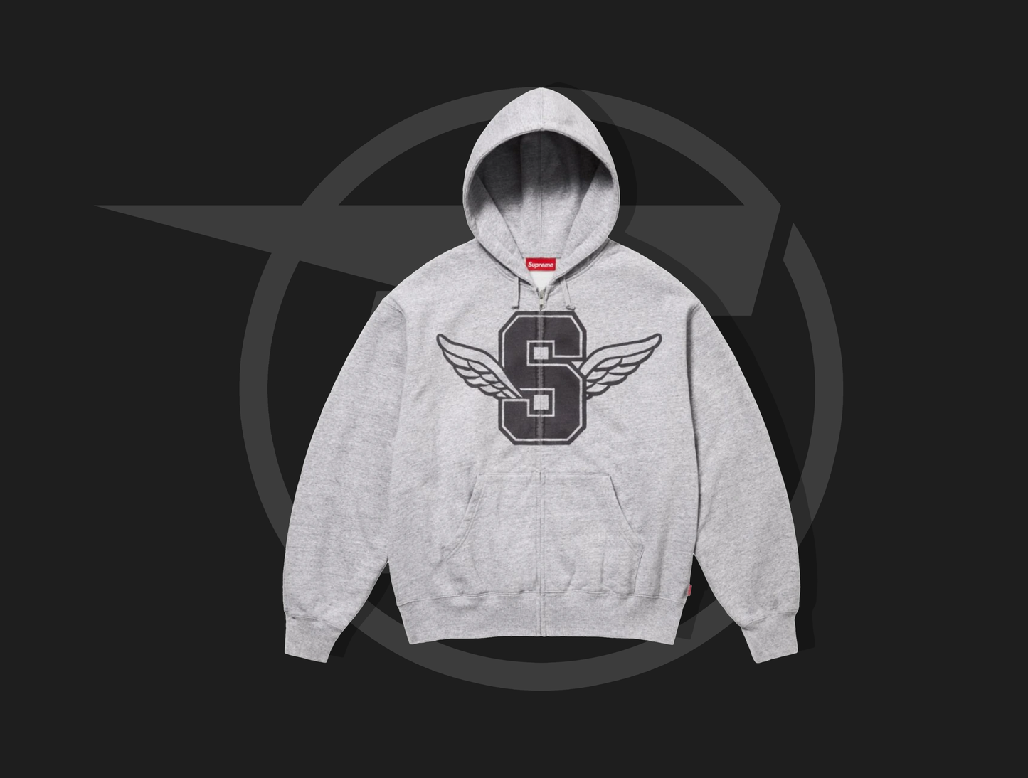 Supreme Wings Zip Up Hooded Sweatshirt Heather Grey
