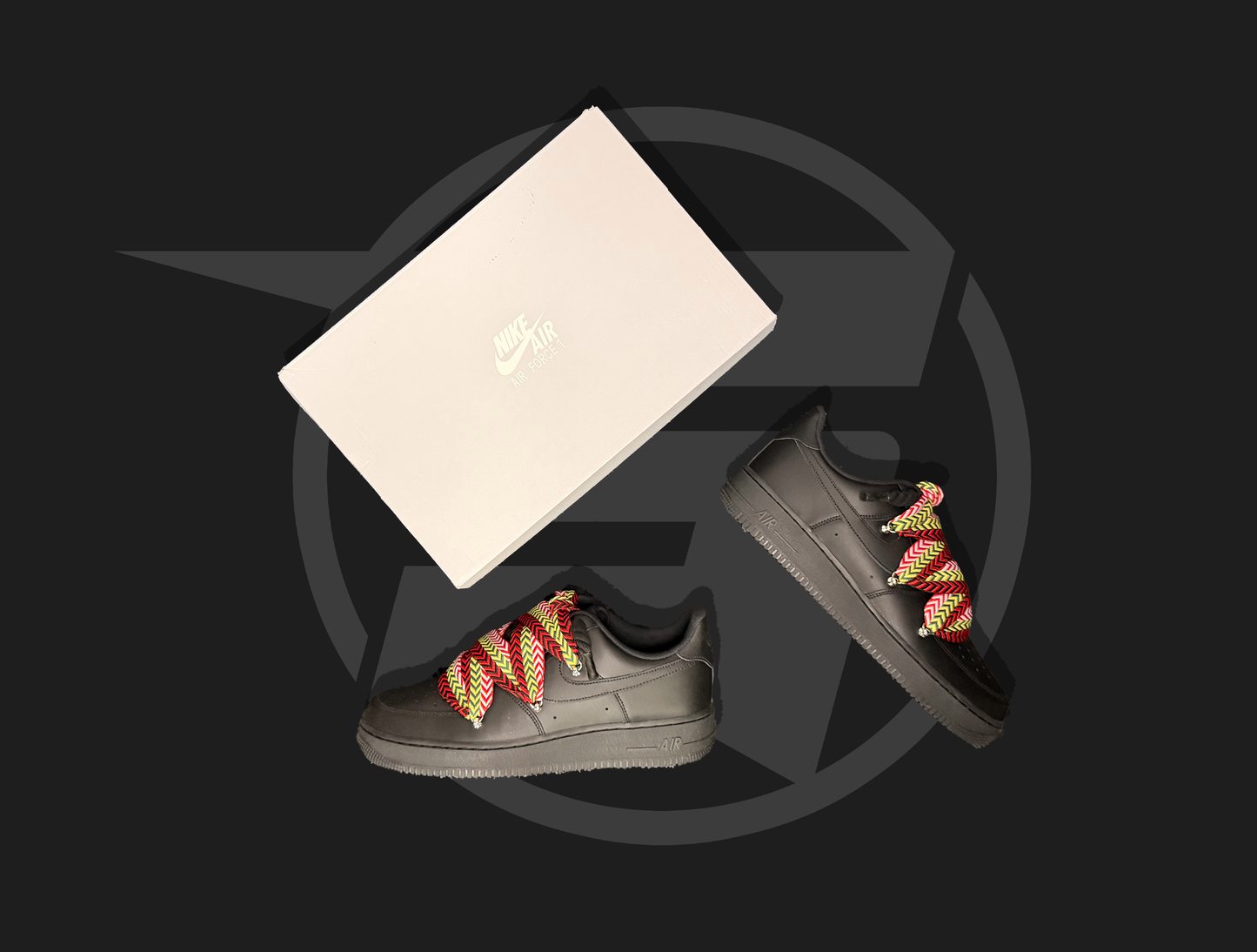 Nike Air Force 1 Black Lanvin Rope Laces Multicolor