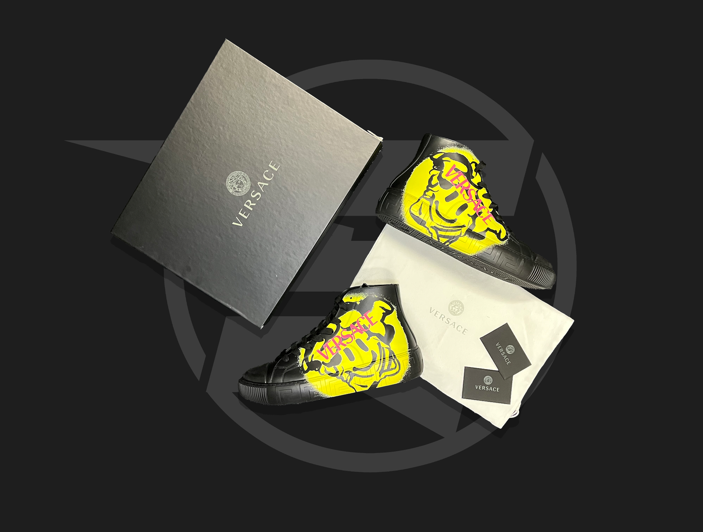 VERSACE Black Leather SMILEY MEDUSA LOGO High-top