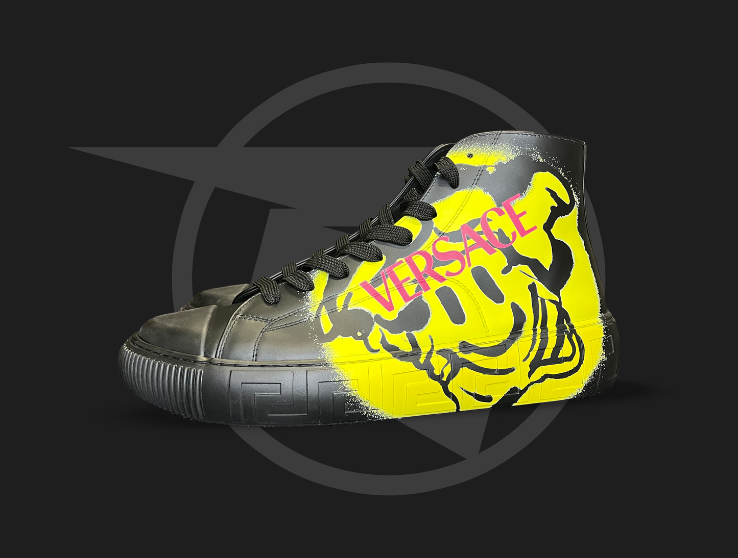 VERSACE Black Leather SMILEY MEDUSA LOGO High-top