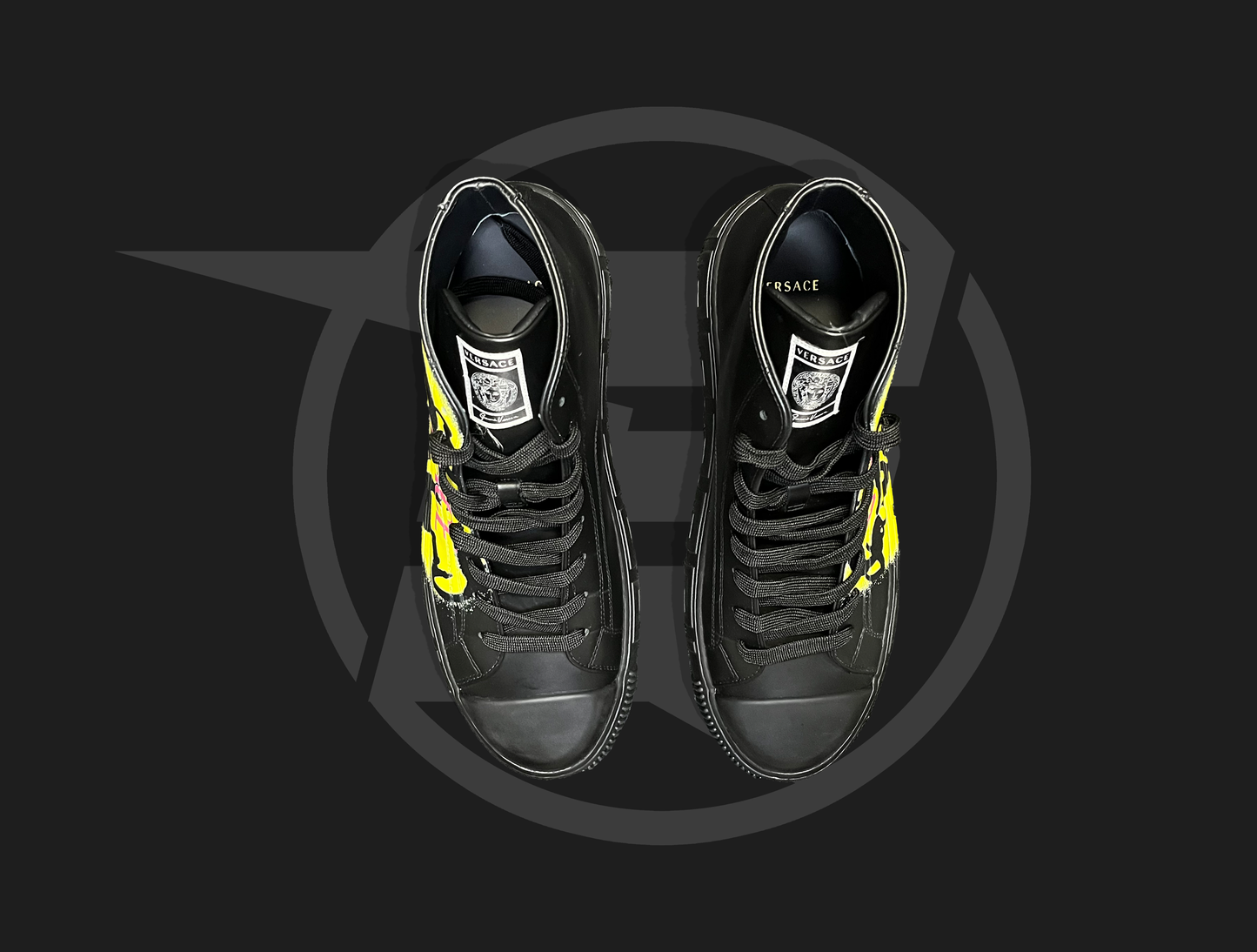 VERSACE Black Leather SMILEY MEDUSA LOGO High-top