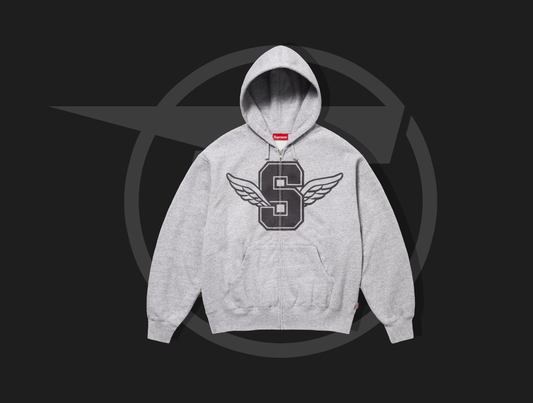 Supreme Wings Zip Up Hooded Sweatshirt Heather Grey