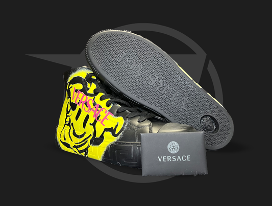 VERSACE Black Leather SMILEY MEDUSA LOGO High-top